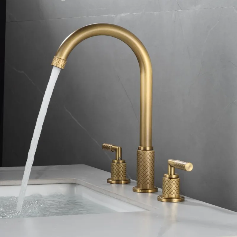 

Antique Basin Faucet Total Brass Black Bathroom Faucet Brushed Gold Sink Faucets 3 Hole Hot And Cold Waterfall Faucet Water Tap