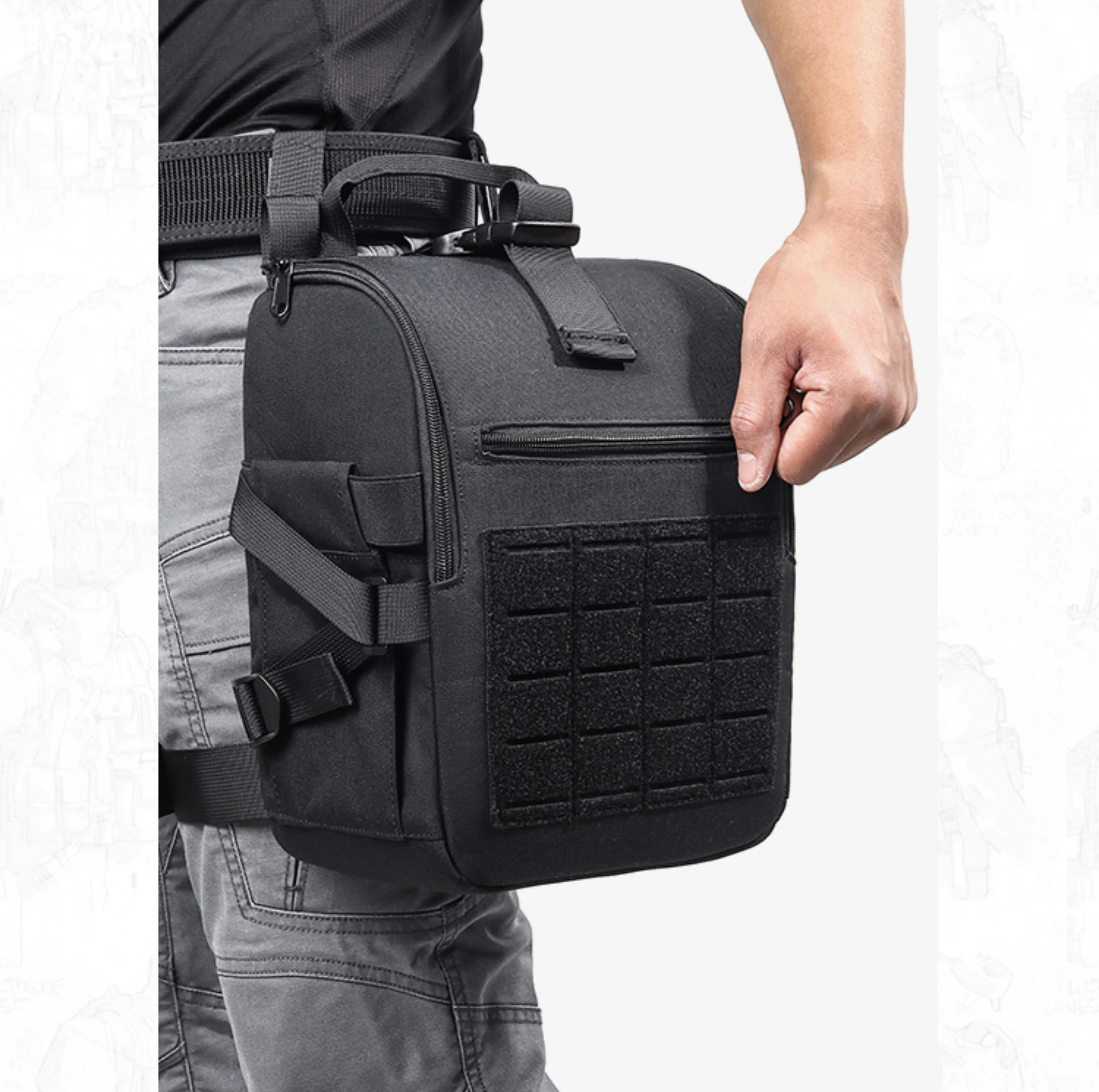 Gasmaskentasche, taktische, schnell öffnende Zugringgürtel, Drop-Bein-hängende Hüfttasche, Oberschenkeltasche, seitliche elastische Zubehörtasche – Detail 9
