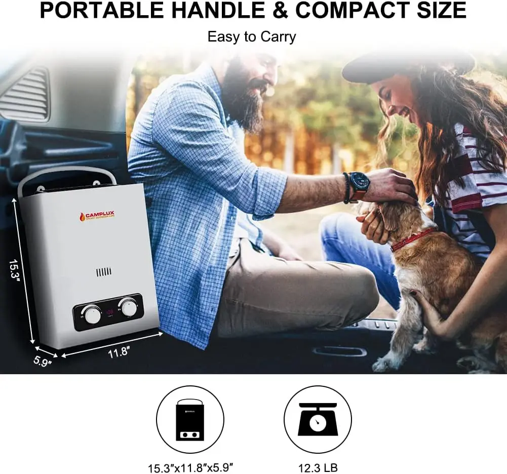 Portable Water Heater 1.5 GPM Tankless Gas Water Heater Outdoor Camping Propane Shower White