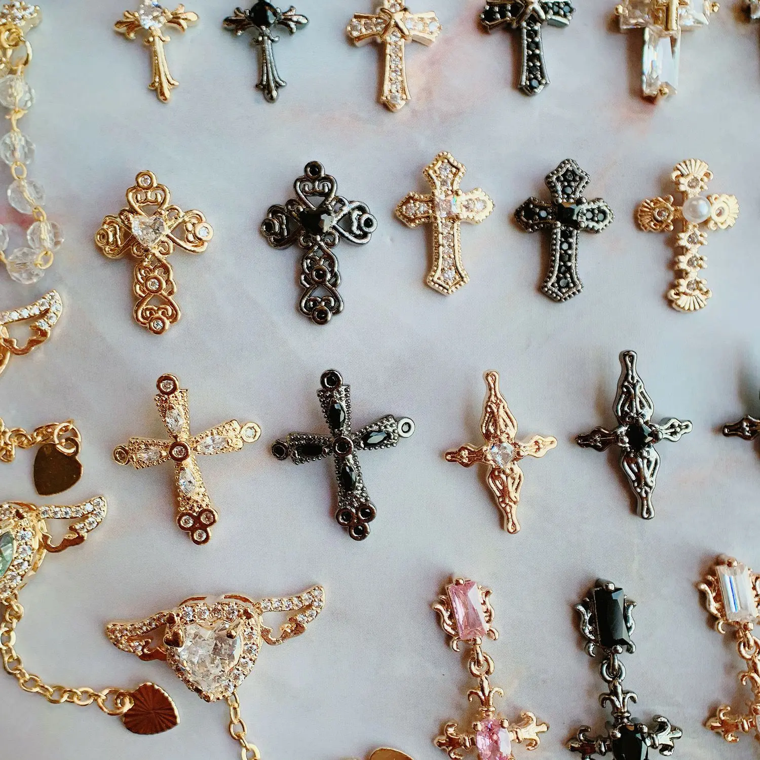 10pcs/lot Dark Black Cross Crucifix Heart Nail Art Parts Zircon Crystal Manicure Nails Accesorios Supplies Decorations Charms 4