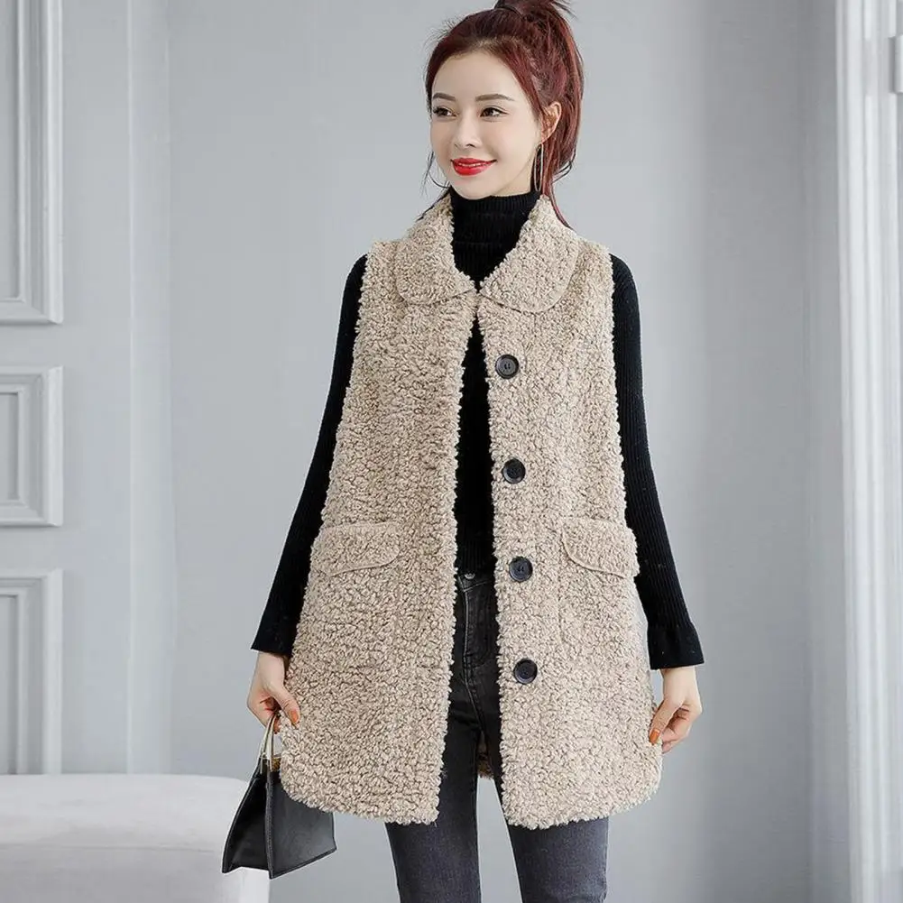 Women Sleeveless Vest Jacket Stylish Fall Winter Women's Sleeveless Fleece Vest Coat with Lapel Pockets Mid Length for Cold women blazer vest sleeveless single button flap pockets mid length fashion solid color lapel office suit waistcoat workwear