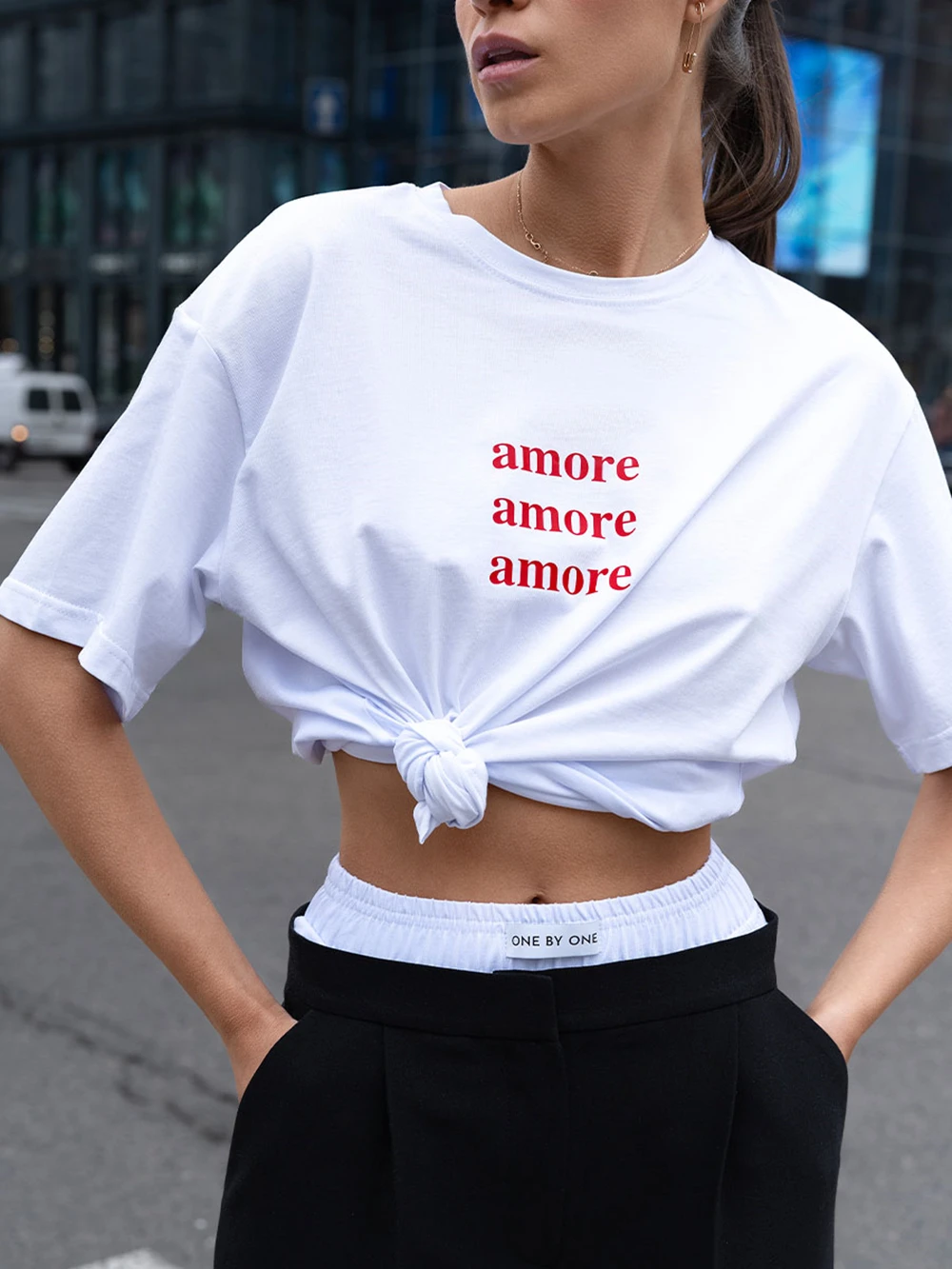 Red Oversized T-Shirt with Amore Amore Amore Print Women's T-Shirt Cotton Simple Design Summer Fashion Tee Boutique Drop Sleeve 4