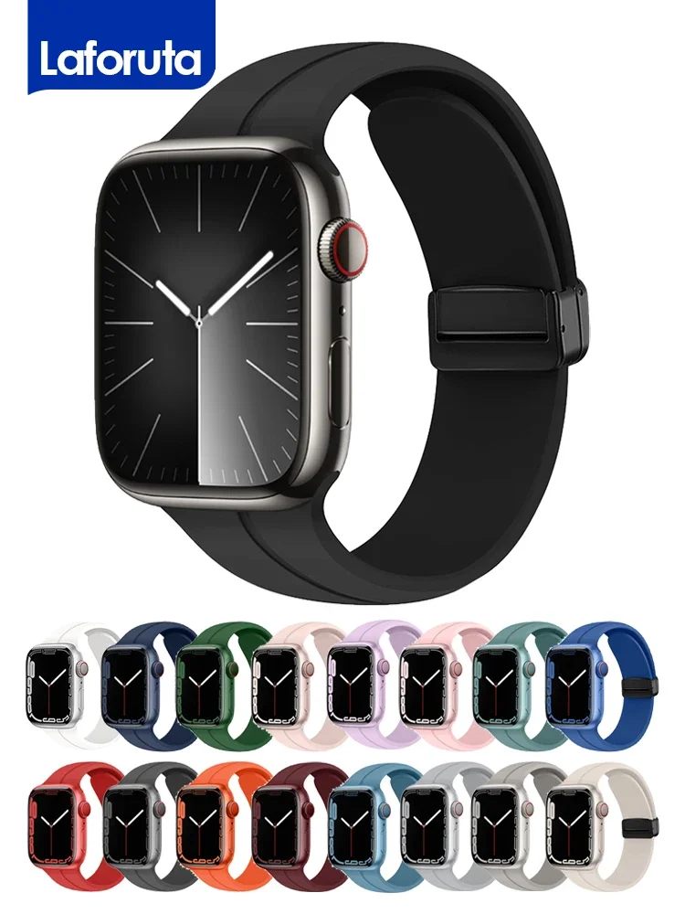 

Magnetic D Buckle Silicone Strap For Apple Watch Ultra 49mm Band For iWatch Series 8 7 6 5 4 SE 45mm 44mm 41mm 42 38mm Watchband