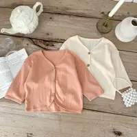 Summer Kids Baby Girls Boys Hollow-out Solid Top Outwear Infant Air-conditioned Mosquito Proof Thin Cardigan Breathable Jacket 2