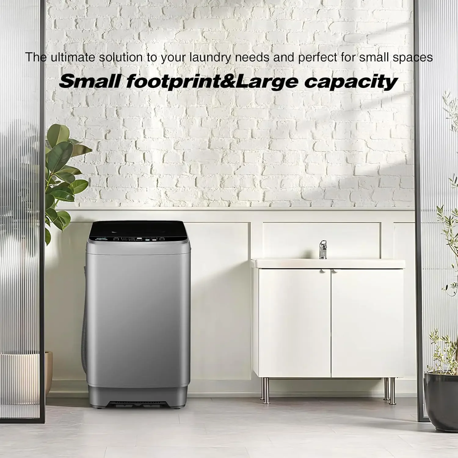 Washing Machine, 25 LBS Full Automatic Portable Washing Machine with 8 Water Levels and 10 Programs Laundry Drain Pump, Grey Low 6