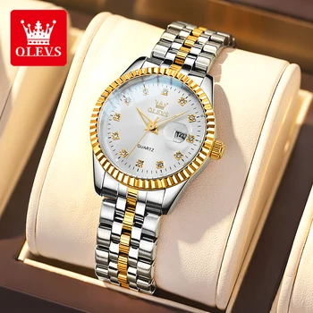OLEVS 5526 Classic Luxury Women's Quartz Wristwatch Stainless Steel Waterproof Auto Date Diamond Scale Original Women's Watches