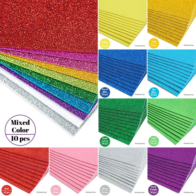 10 Stücke Dicke A4 Gold Pulver Glitter Aufkleber Eva Schaum Papier Glänzende Papiere Kinder Handgemachte Diy Scrapbooking Handwerk Dekor Aufkleber – Detail 1