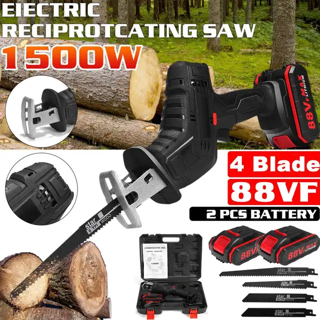 Cordless Reciprocating Saw with 4 Blades 3000rpm/min Rechargeable Electric Cutting Saber Saw Wood Metal Pipe Cutting Power Tools 1