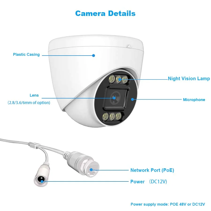 4K 8MP PoE IP Security Camera, 4MP/5MP Optional, Two-Way Audio, Dual-Light Night Vision, H.265, ONVIF Supported Surveillance Cam 3