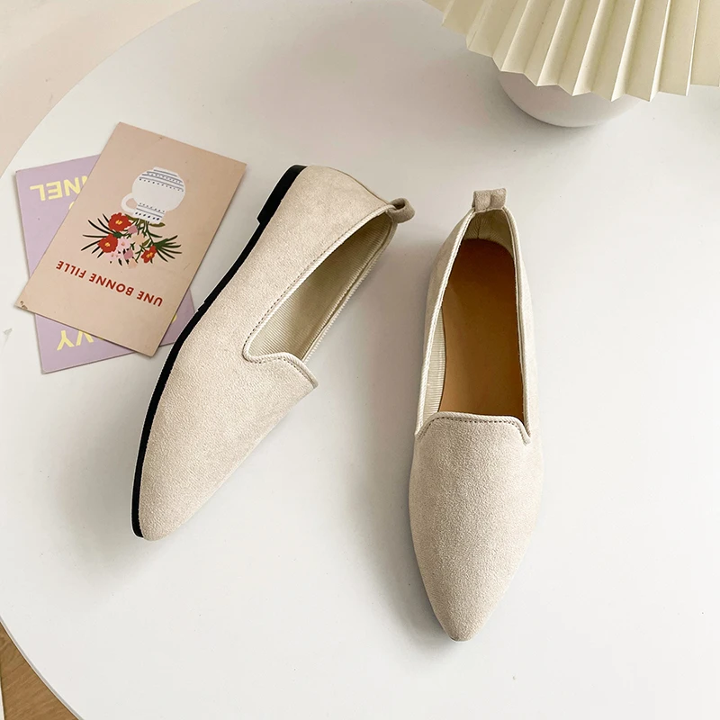 Fashion Slip on Loafers Breathable Stretch Ballet Shallow Flats Women Soft Bottom Pointed Toe Boat Shoes plus size 43 women loafers