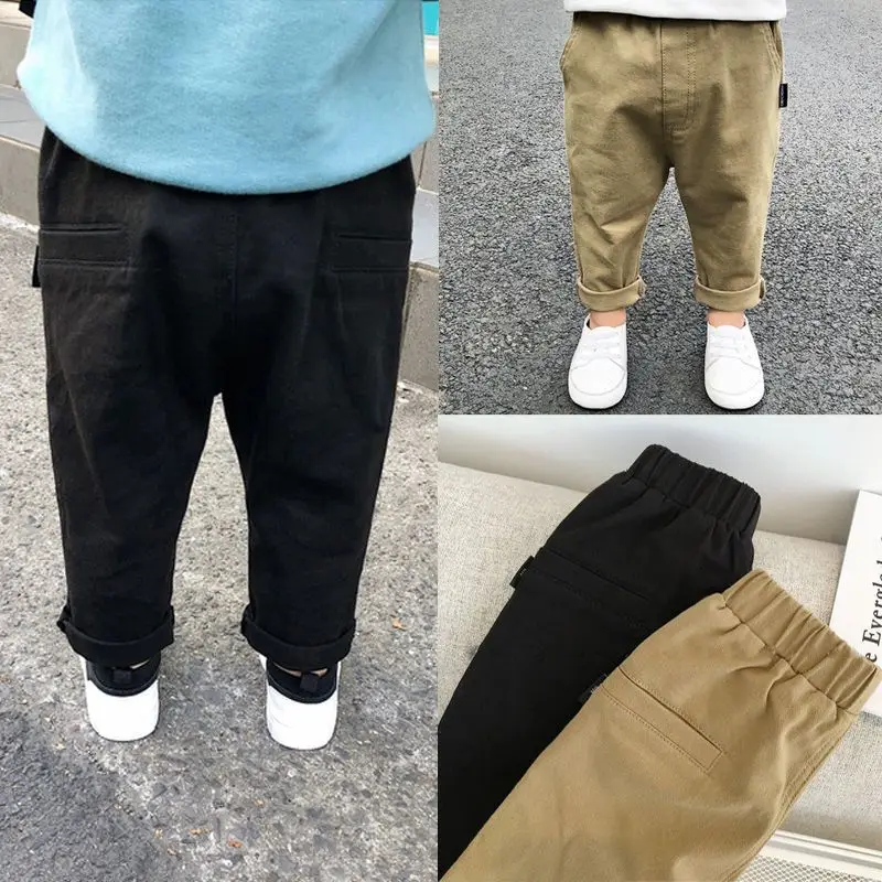 Spring Autumn High Waist Solid Color Cotton Pants For Kids Trousers Casual Cute Kawaii Loose Children's Clothing Boys Pants
