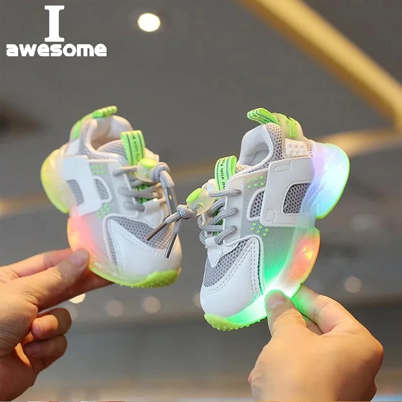 2023 Fall Kids Sport Shoes with Light Breathable Mesh Toddler Girl Sneakers 1 To 5 Years Old Kids Shoes Boys LED Child Sneakers