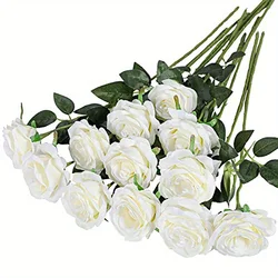 Elegant 12 - Piece Artificial Rose Bouquet for Weddings, Birthdays, Floral Arrangements, and Home Decor (White)