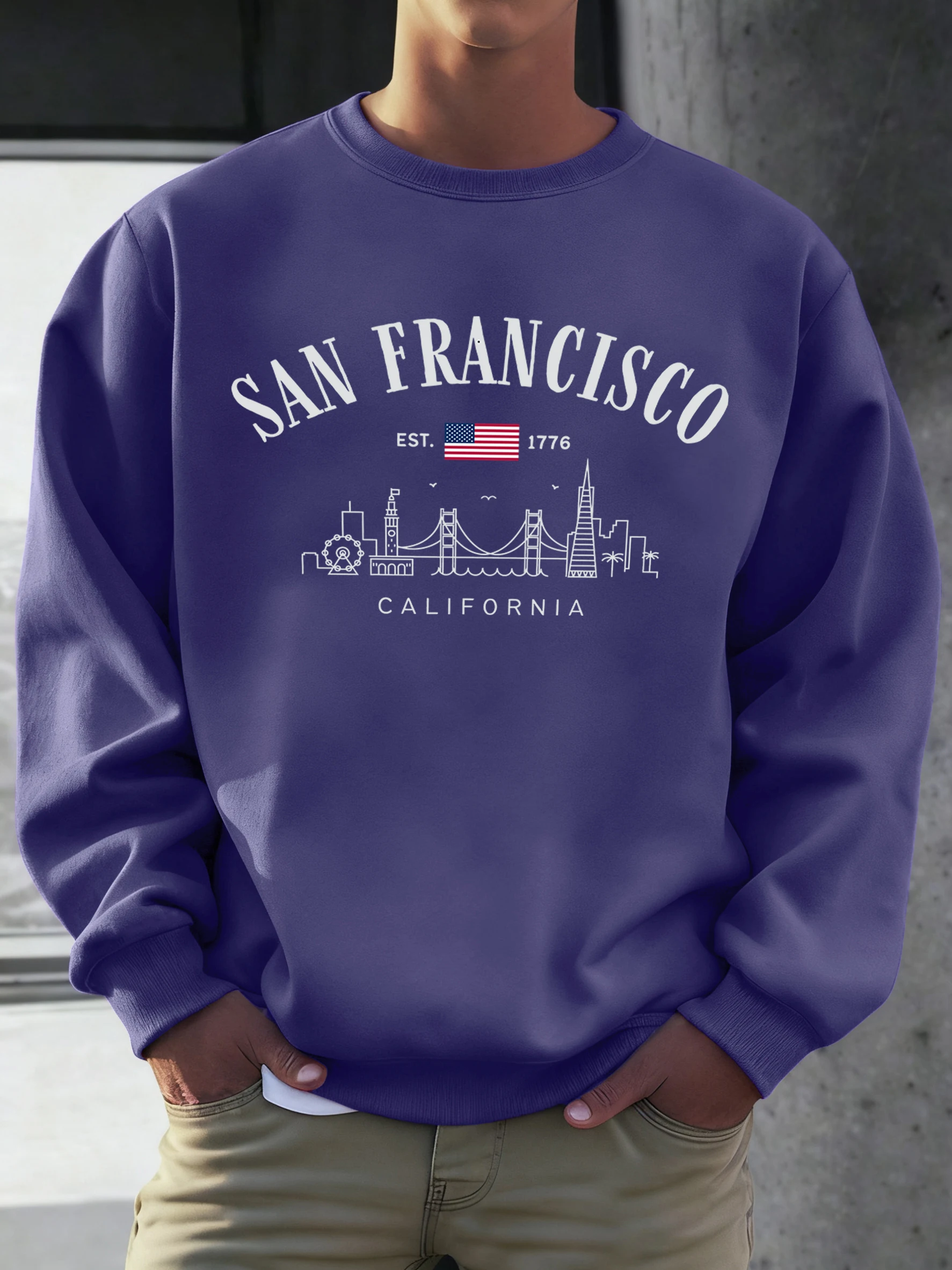 San Francisco Kalifornien Muster Männer Pullover Herbst Casual Sweatshirt Mode All-Match Streetwear Fleece Bequeme Top – Detail 16