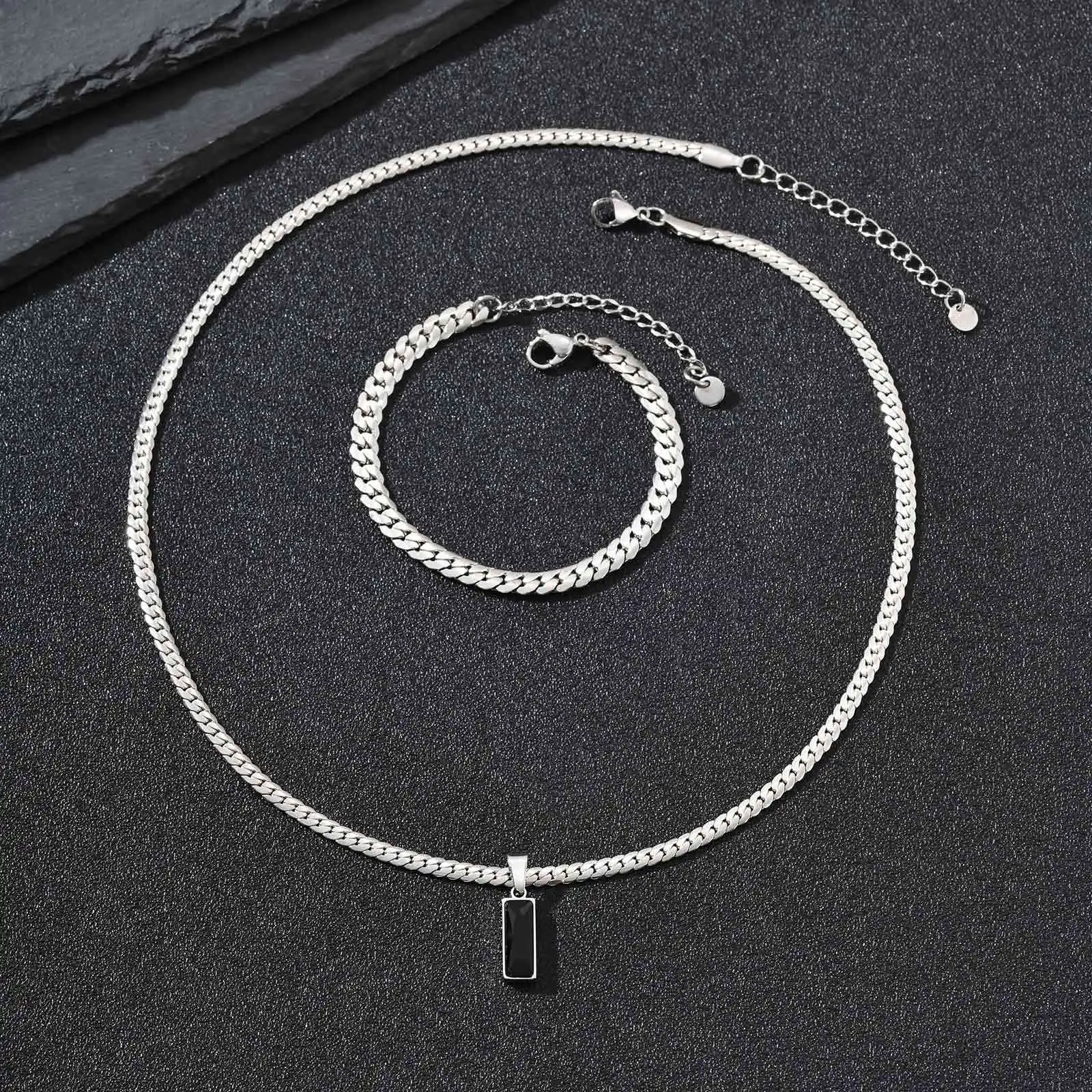Vnox 2-teiliges Set Herren-Anhänger-Halskette und Armband, Schwarz-Gold-Silber-Farbe Edelstahl-Schmuckset, Trendige Schmuckgeschenke – Detail 33