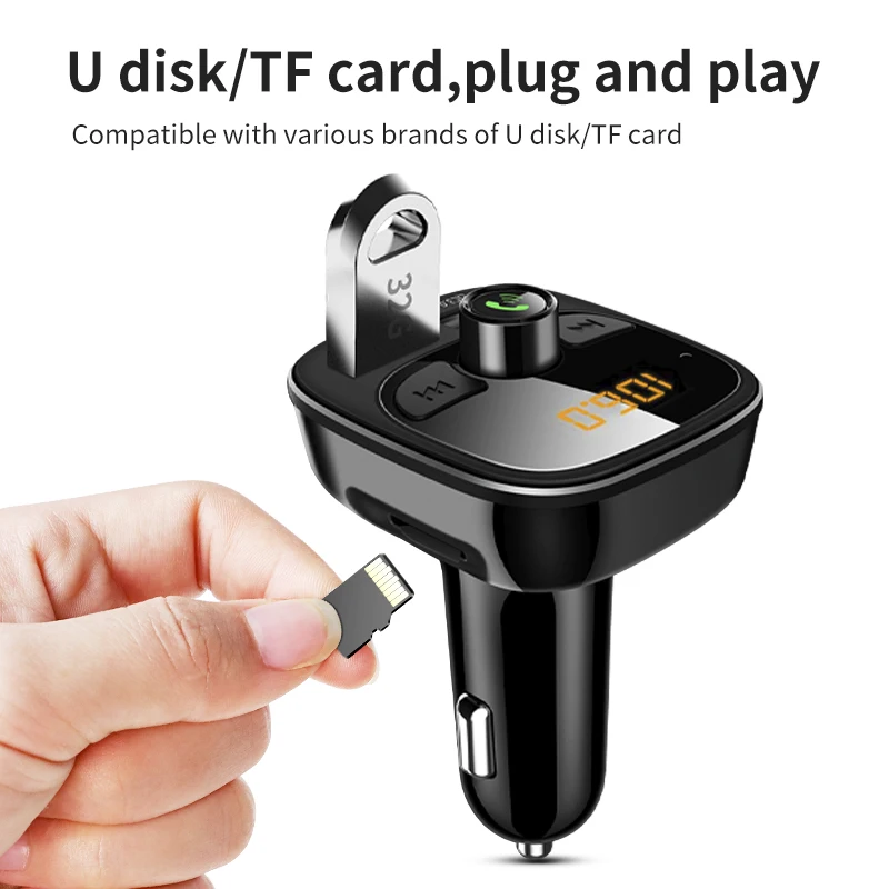 FM Transmitter, Bluetooth FM Transmitter Wireless Radio Adapter Car Kit with Dua