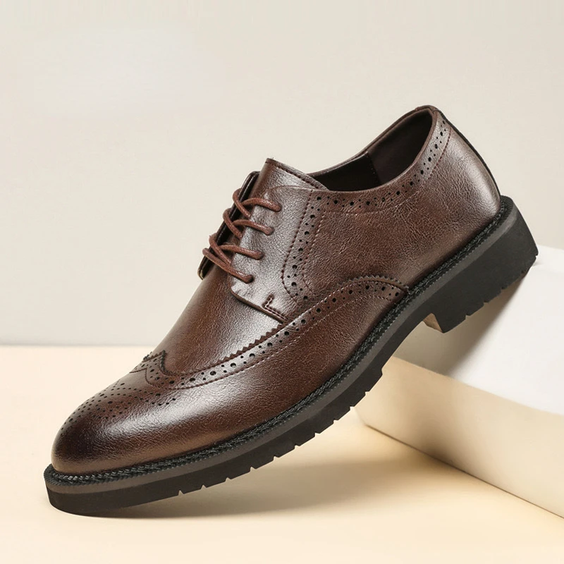Fashion Men's Genuine Leather Brogue Shoes British Style Carving Dress Shoes For Men High Increasing Wedding Leather Shoes Men