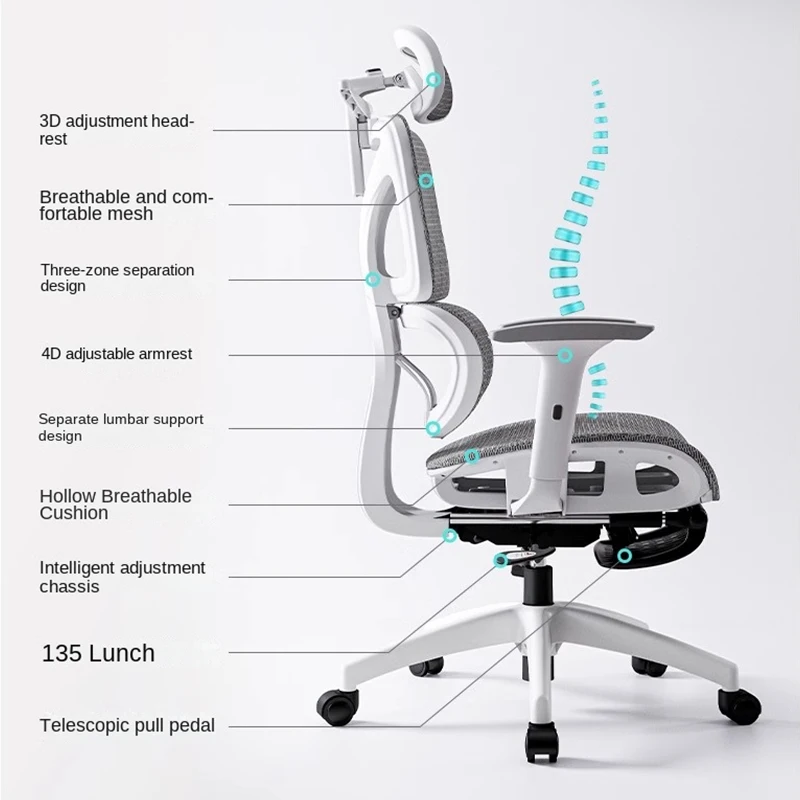 Ergonomic Computer Chair Home Office Lumbar Support Gaming chair Reclining Latex seat Breathable Mesh 4D Adjustable Armrest 4