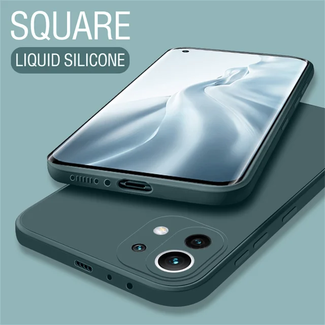 Original Square Liquid Silicone Case for Xiaomi Mi 11 11T 11X Pro Ultra Lite NE 5G Protection Back Cover Mi11 T 11Lite 11i Funda Dark Green