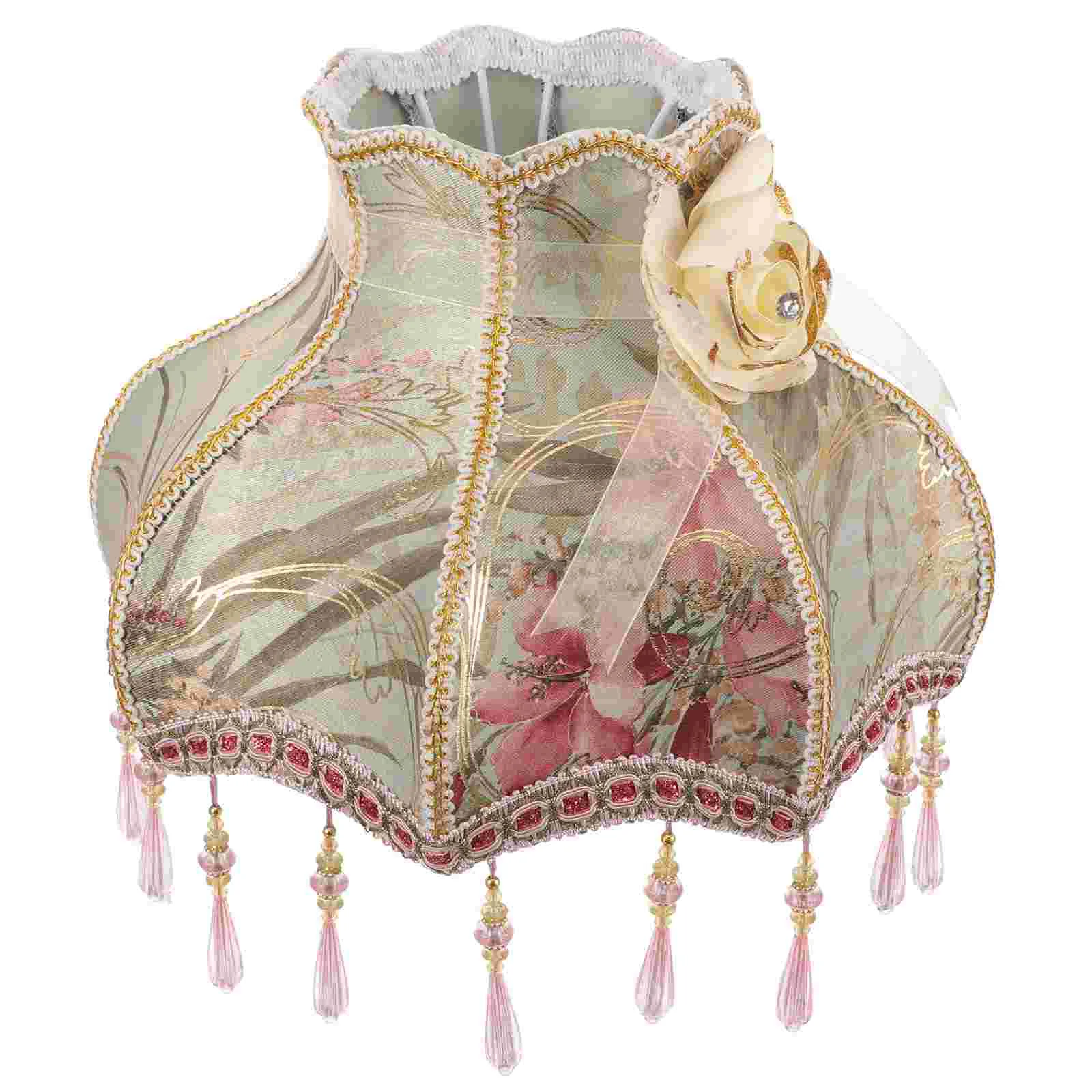Vintage Lamp Shade Victorian Lampshade Beads Fringe Scallop Dome Lamp Cover E27 European Cloth Lamp Covers