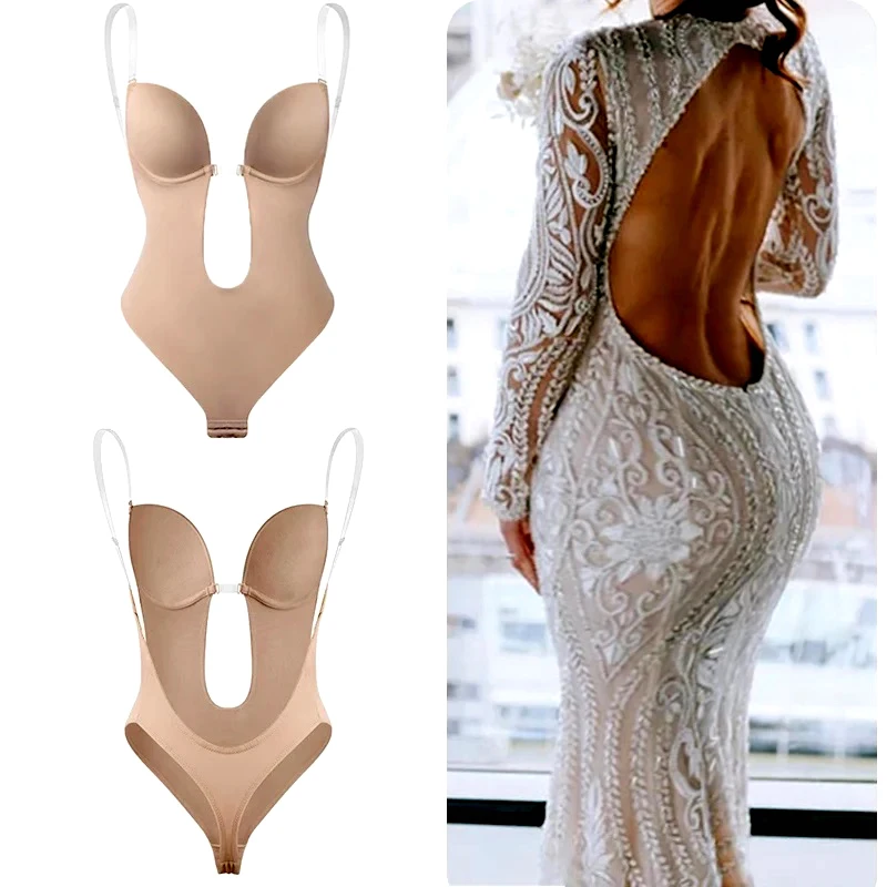 Afrolia Body Deep V Full Body Shaper Backless U Plunge Perizoma Vita Trainer Donne Vestono Biancheria Intima Reggiseno Imbottito Push Up Corsetto