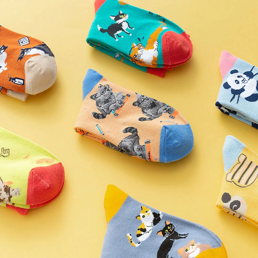 3 Pairs Women Cartoon Socks Embroidery Harajuku Cute Cotton Animal Candy Socks Korean Fashion Girls Kawaii Breathable Casual Sox