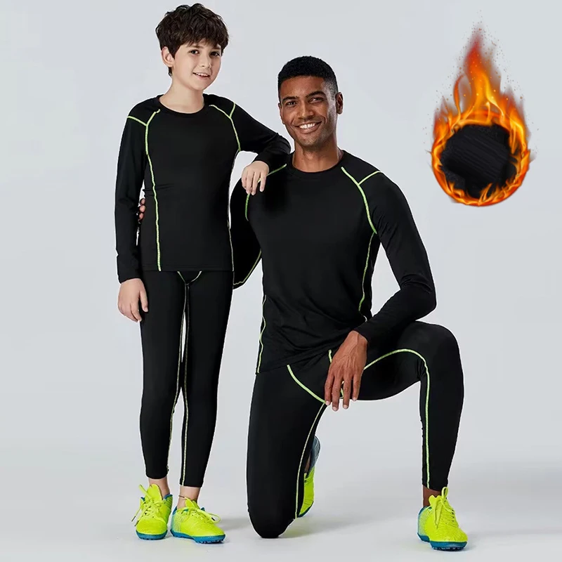 

Men Compression Sport Suit For Winter Fleece Thermal Underwear Fitness Training Jogging Suit Long Sleeve Gym Leggings Set