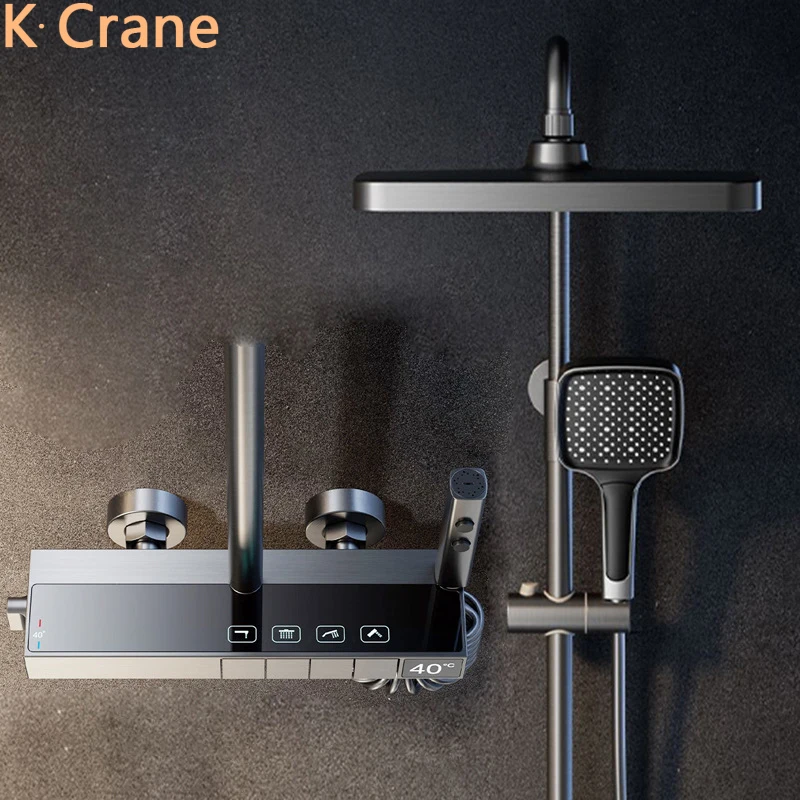 Led Digital Badewanne Und Dusche Wasserhahn Bad Heiß Kalt Mixer Thermostat Wand Halterung Niederschlag Platz System
