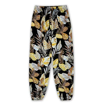 سراويل نوم فضفاضة واسعة الساق للنساء ، سراويل كاجوال عصرية ، ورقة صفراء ، بنطلون فانوس ، الصيف 2