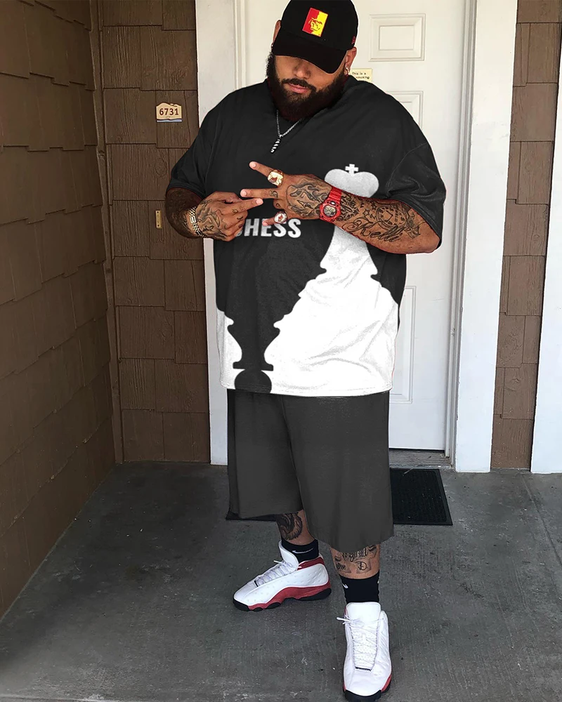 Biggmans L-9XL For Men's T-Shirt Set Clothing Tiger Yellow Casual Short Sleeve Shorts 3D Big and Tall Plus Size Suit