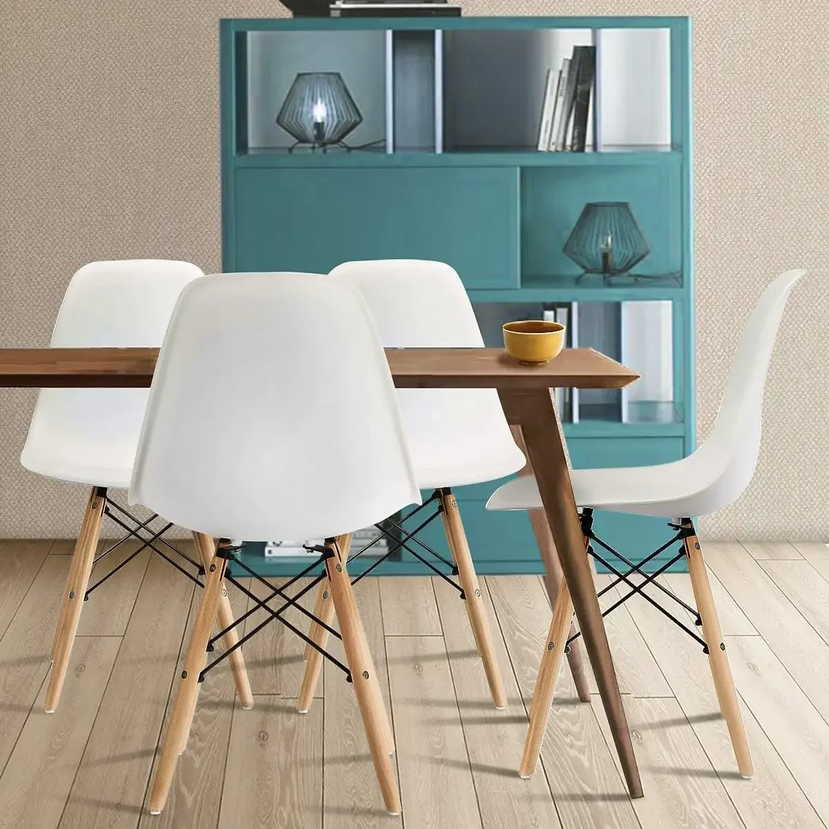 

Modern Style Dining ,Mid Century Modern ,Shell Lounge Plastic Chair for Kitchen,Dining,Living Room Side Chair Set of 4(White)