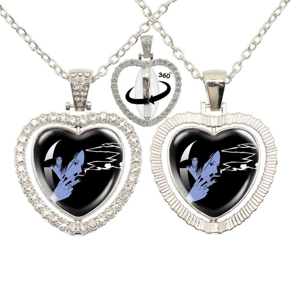 Nana Anime Glas-Herz-Anhänger, doppelseitige Halskette, 360-Grad-Drehung, Cosplay, Modeaccessoires, Schmuck – Detail 1
