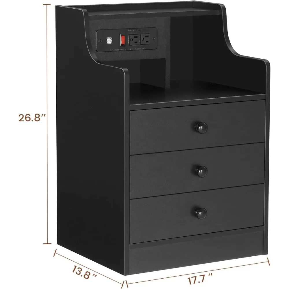Bedside Table Set of 2 with Charging Station and Storage, Bedroom Bedside Table Set of 2 6