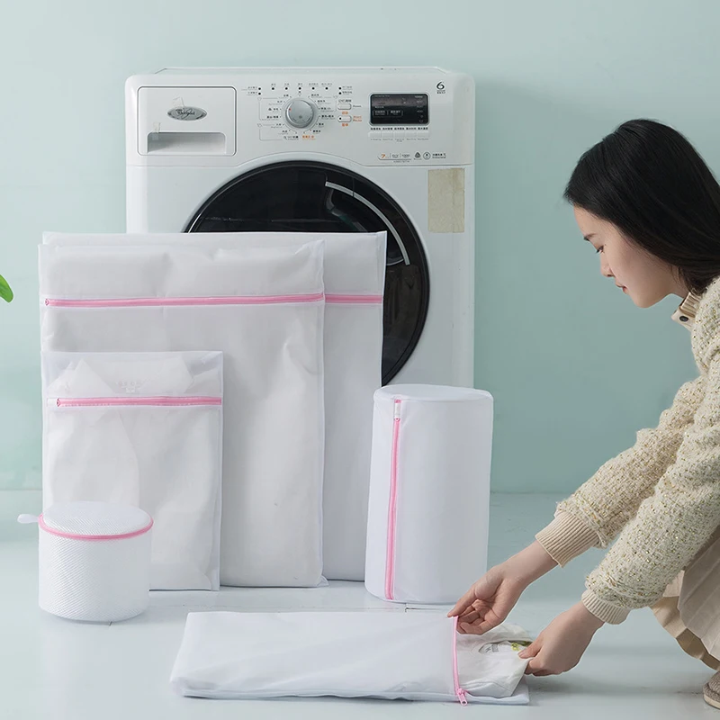 Laundry Bag 7Pcs Pink Zipper Fine Mesh Clothes Protection Washing Machine Dirty Clothes Storage Set