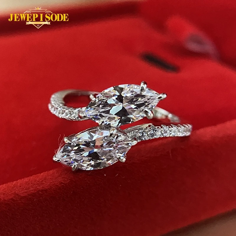 

Jewepisode 100% 925 Sterling Silver Marquise Simulated Moissanite Diamond Ring Wedding Engagement Fine Jewelry Rings for Women
