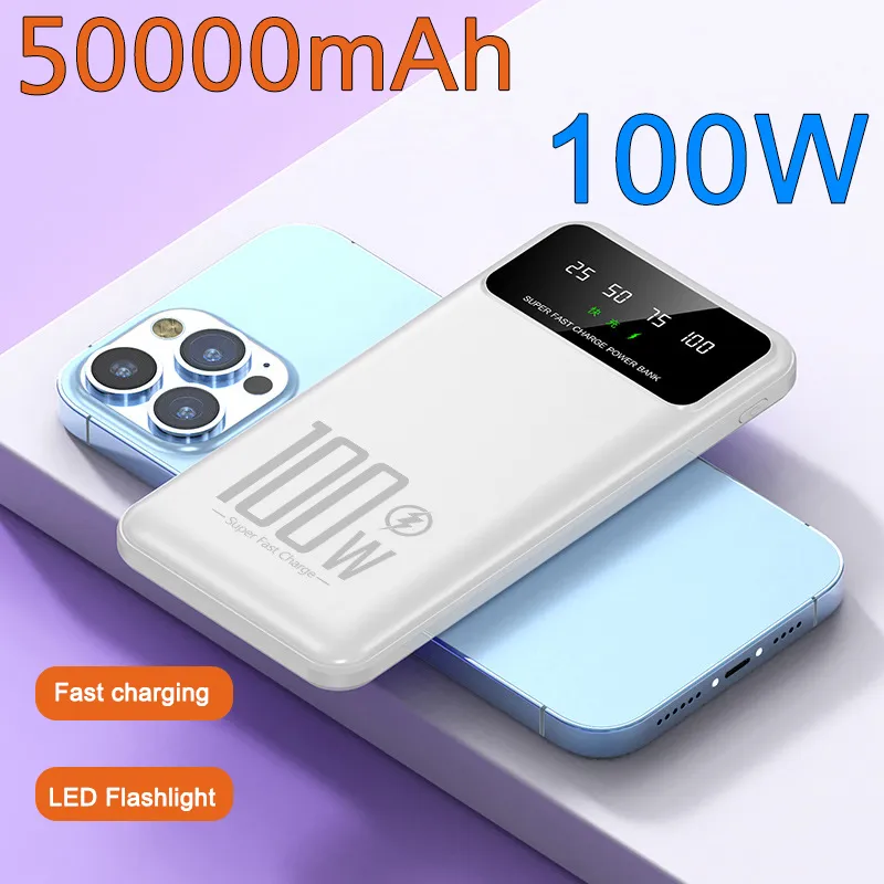 50000mAh 100W Super Fast Charging Power Bank Portable Charger External  Battery Pack Powerbank for iPhone Xiaomi Huawei Samsung