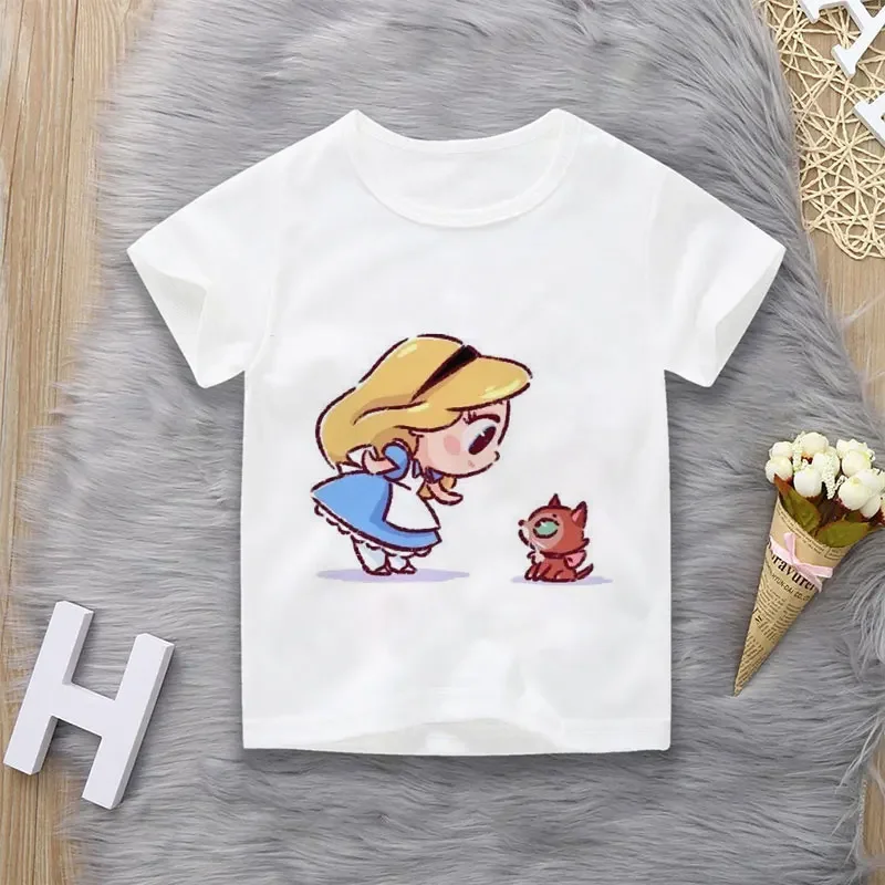 thumbnail image 1 of Ropa de verano unisex para niños, camiseta de princesa con bonitos dibujos animados para niño y niña, estética divertida, cuello redondo, manga corta blanca, 1 of 5