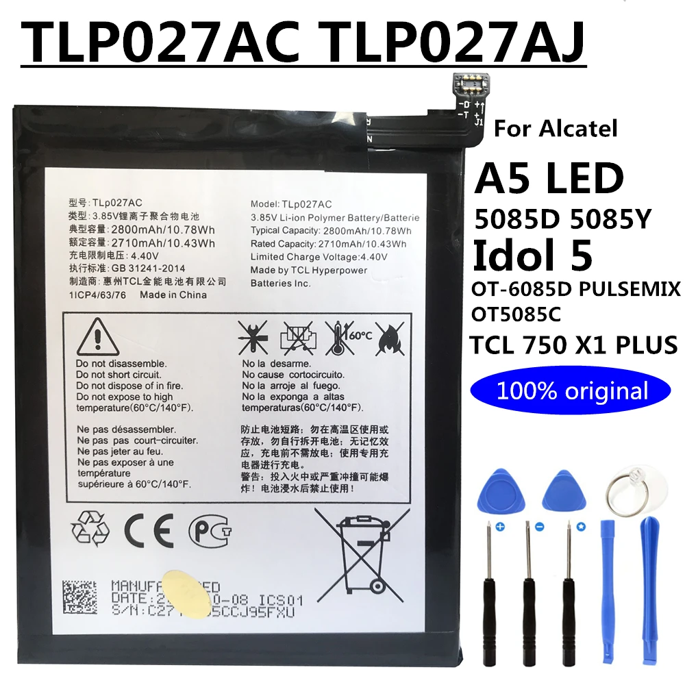 

Original 2800mAh TLP027AC TLP027AJ Battery for Alcatel A5 LED 5085D 5085Y Idol 5 OT-6085D PULSEMIX OT5085C TCL 750 X1 PLUS Phone