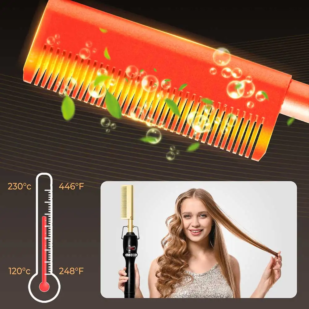 Electric Heating Comb Fast Heating Portable Travel Anti-Scald Beard Straightener Hair Styling Tool 2 in1 Hot Comb 2