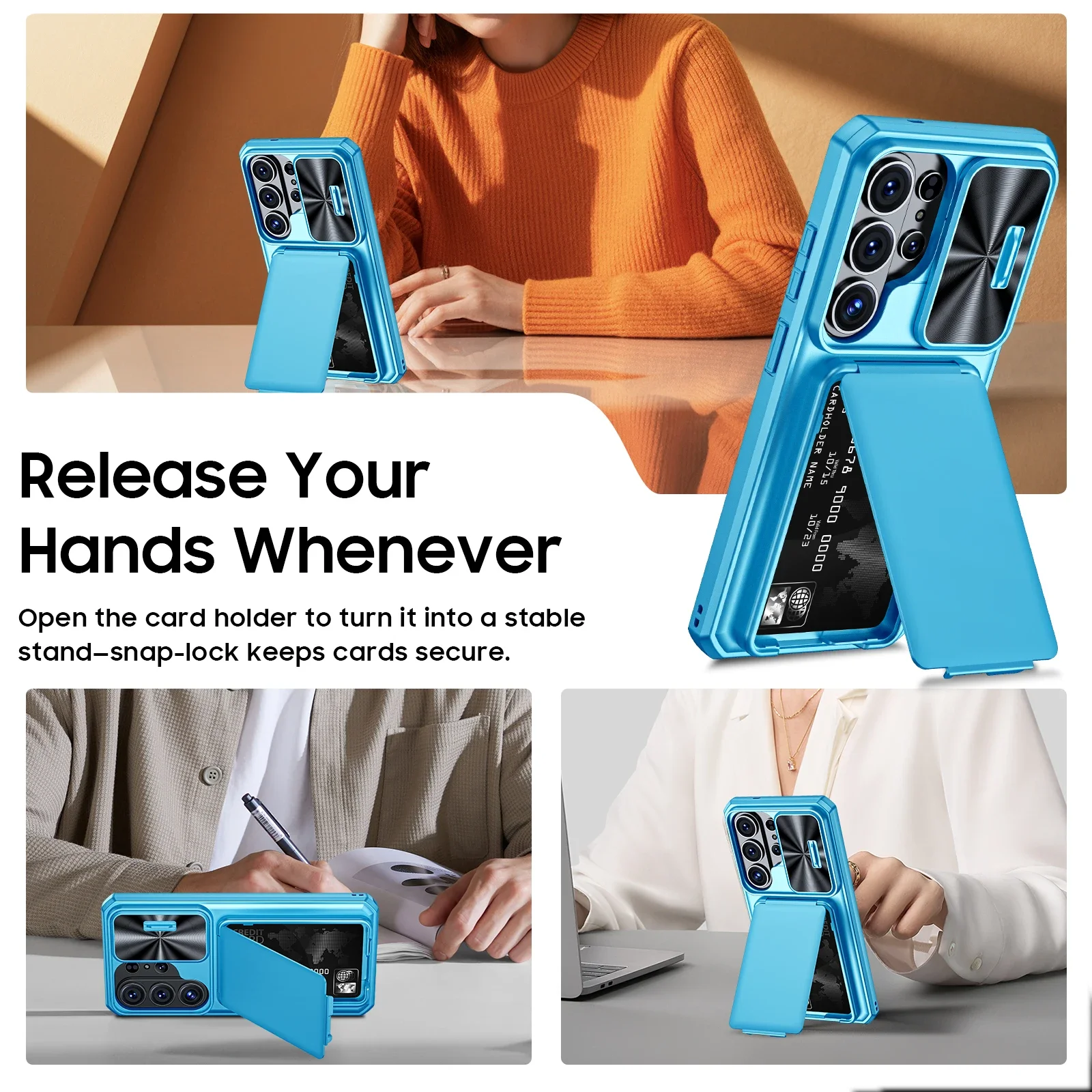 Light Blue Shockproof Phone Case with Camera Holder - Full Coverage TPU Design