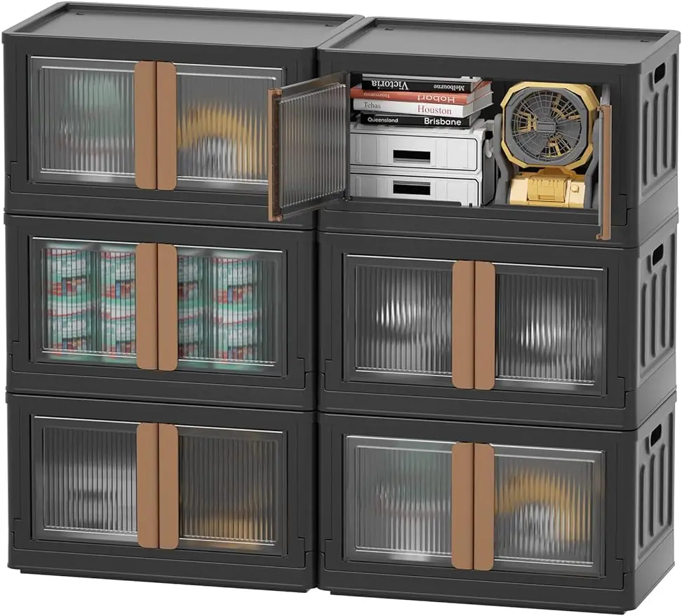 

HAIXIN пластиковые контейнеры для хранения для кладовой 6 упаковки-100qt черный сверхпрочный стеллаж для хранения, многофункциональный гаражный хранилище Clo