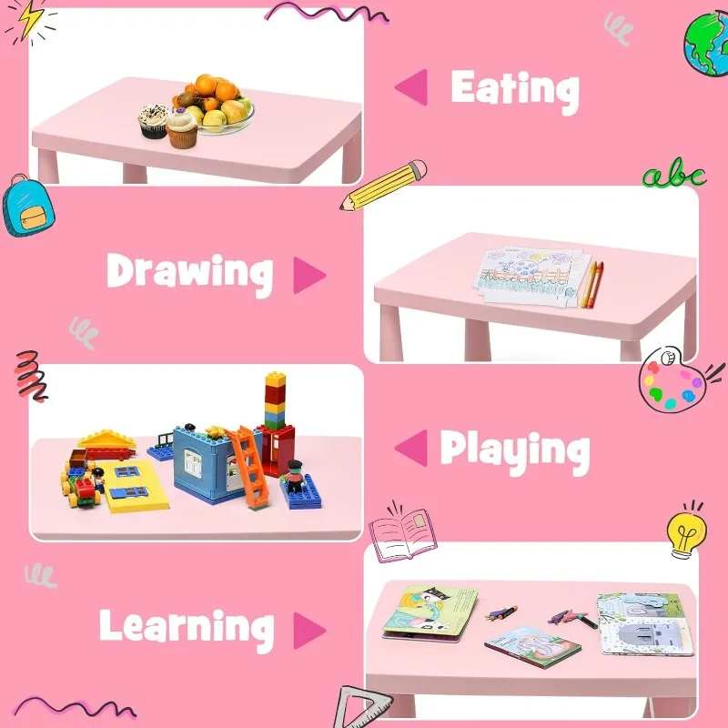 Kids Table and Chair Set, Plastic Children Activity Table and 2 Chairs for Art Craft, Easy-Clean Tabletop, 3-Piece Toddler