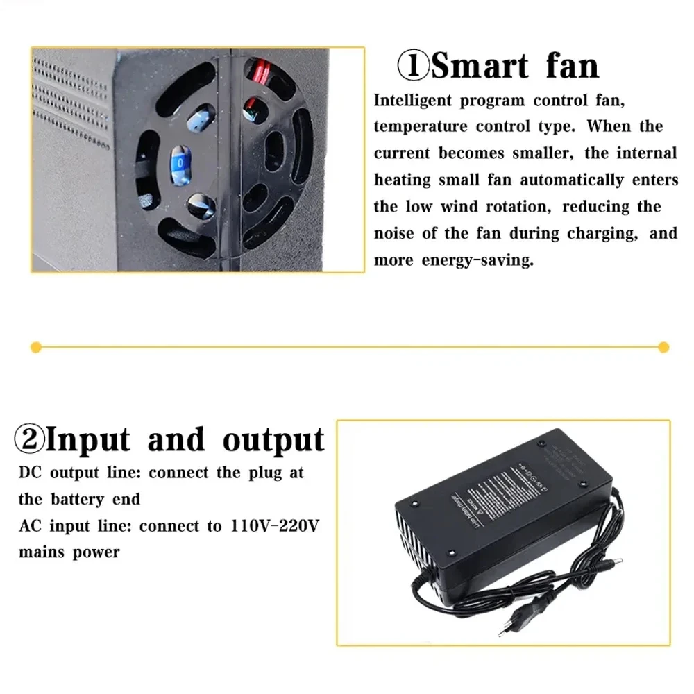 Smart Multi-Voltage Lithium Battery Charger with Adjustable Ampere Settings and EU Plug