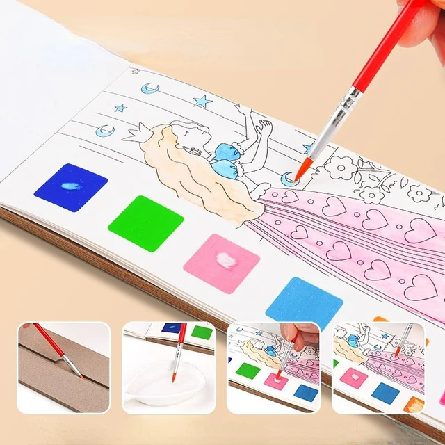 Painting Water Children Coloring Book Watercolor Book DIY Handmade Portable Note Book Watercolor Paintbrush Learning Kids Toys 2