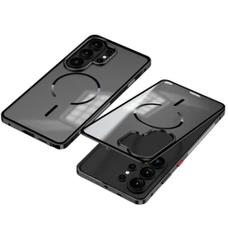 Frosted Matte Case with Removable Metal Frame and Magsafe Buckle - Premium Aluminum Alloy Design - Galaxy S23 Ultra (Black)
