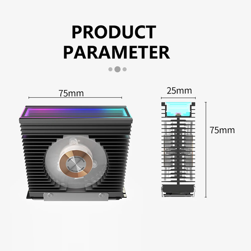 ARGB 2280 SSD 방열판, 알루미늄 합금 SSD 하드 디스크 방열판, 50mm PWM 듀얼 선풍기, M.2 데스크탑 PC용 서멀 패드 포함