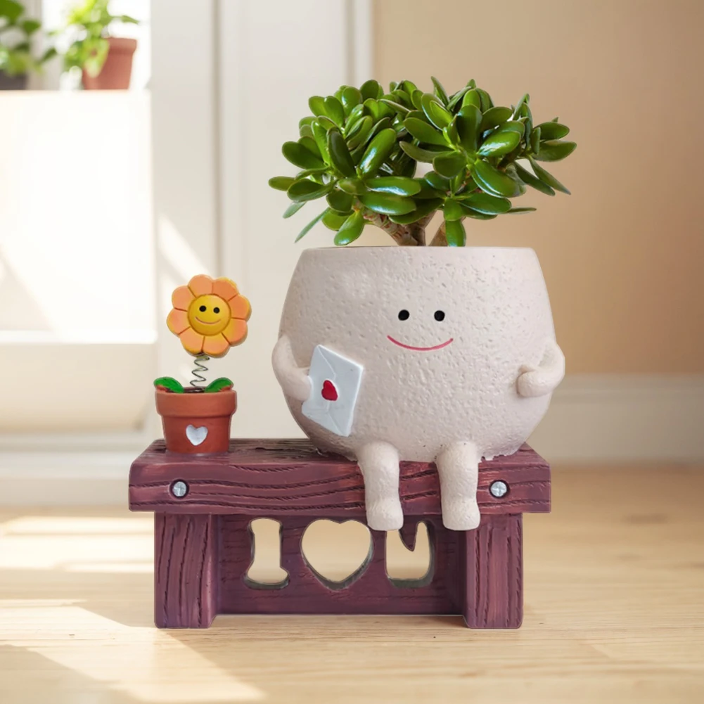 Unique Sit Long Chair Succulent Pots Resin Funny Ukulele Planter Smile Face Sunflower Pot for Indoor Outdoor Plants