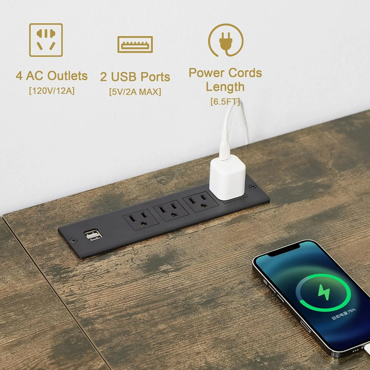 TV Stand with Power Outlets for 75" TVs, 70" Industrial Entertainment Center with Charging Station, 3-Tier Shelves – Brown