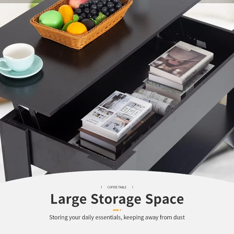 Lift Top Coffee Table with Hidden Compartment and Storage Shelf Wooden Lift Tabletop for Home Living Room Reception Room Office 5
