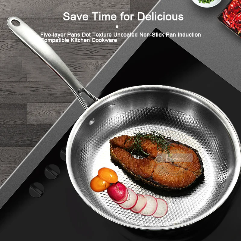 28/30cm Frying Pan 304 Stainless Steel Skillet Non-stick Pan NO-coating Eggs Steak Frying Pot Use Gas and Induction Stove